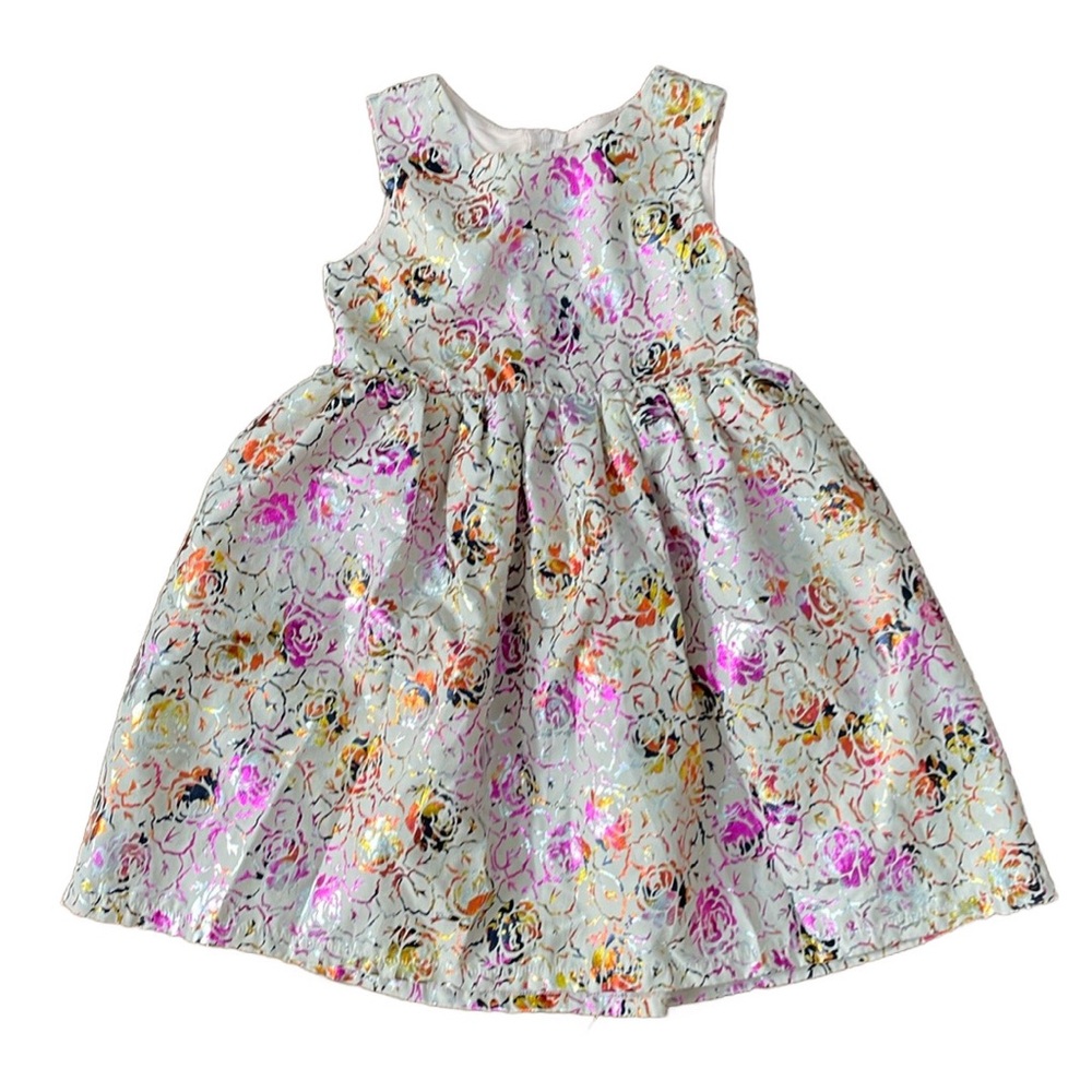 Popatu Cream Colored Sleeveless Dress with Multicolored Metallic Floral Print